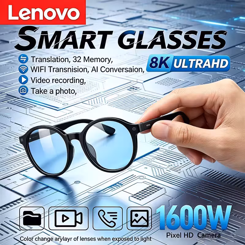 Lenovo 8K AI Translation AI Smart Glasses Anti Blue Light Sunglasses Bluetooth Calling Music Player Camera Control