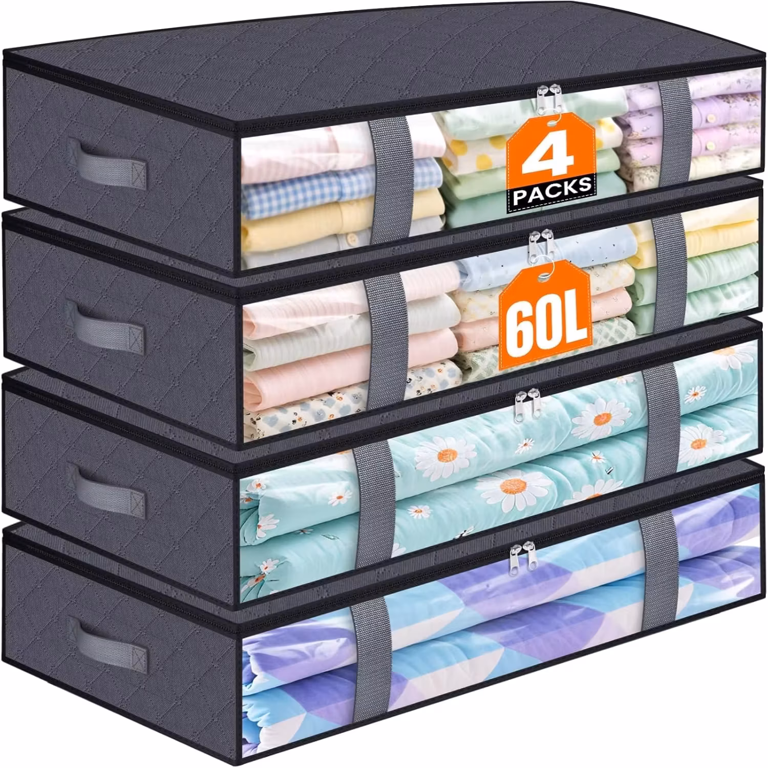 4 Pack Under Bed Storage Containers Blanket Storage Bag Shoe Storage and Organization Space-Saving Bedding Organizer for Bedroom