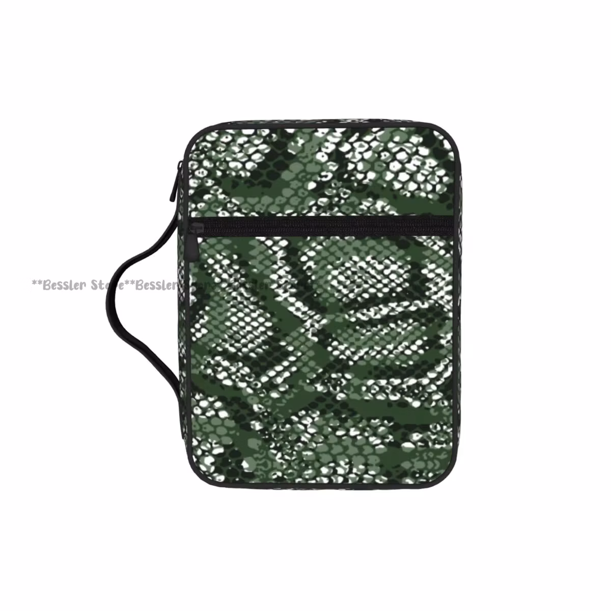 Green Snake Skin Pattern Bible Bag Zipper Handle Handbag Bible Cover Case Carrying Bible Storage Bag