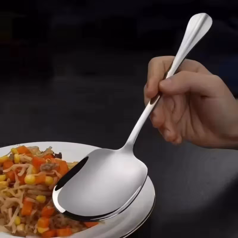 Stainless Steel Large Stainless Steel Rice Spoon Ergonomic Metal Serving Spoon Kitchen Flatware Salad Serving Utensils For Pasta