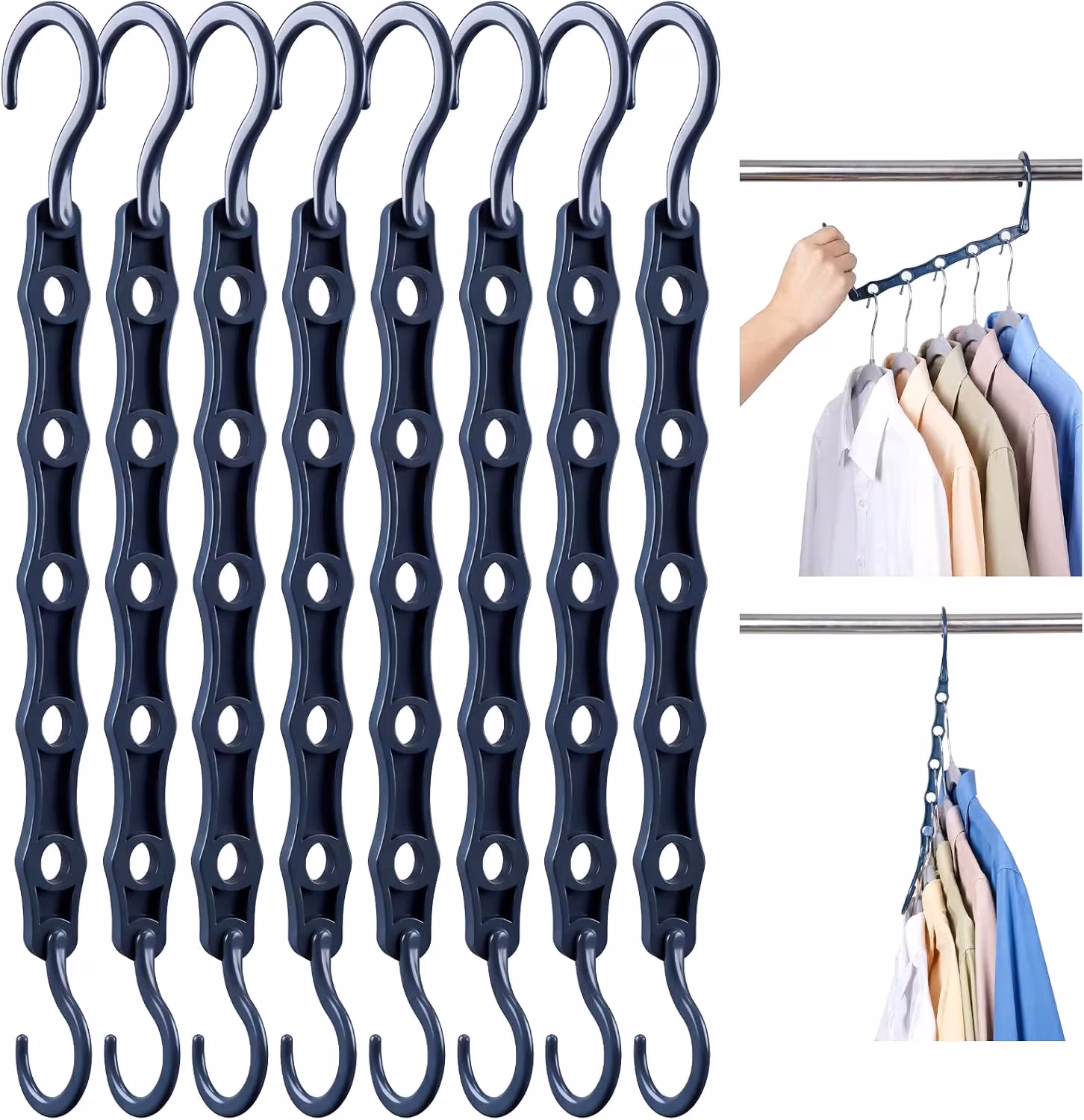 Magic Space Saving Hangers 10 Pack, Premium Smart Hangers, Sturdy Cascading Hangers with 5 Holes for Heavy Clothes, Closet Organizers and Storage, College Dorm Room Essentials - Misty Blue