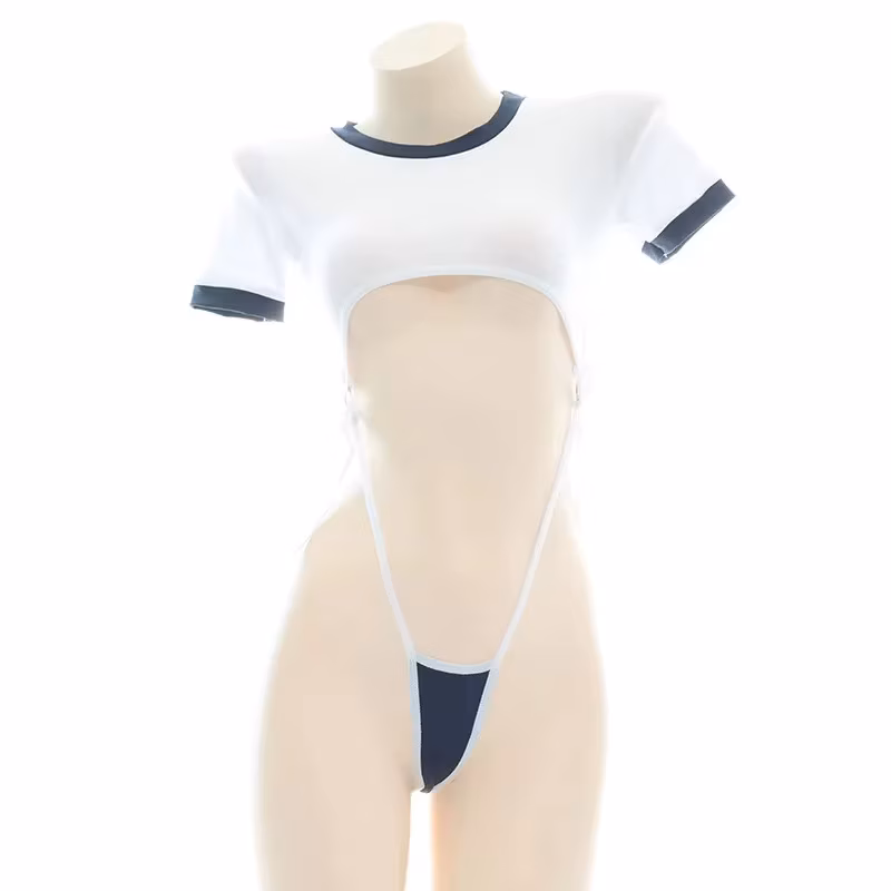 Cute bodysuit sexy lingerie hollow out clothing anime cosplay female student uniform sheer high waist student set