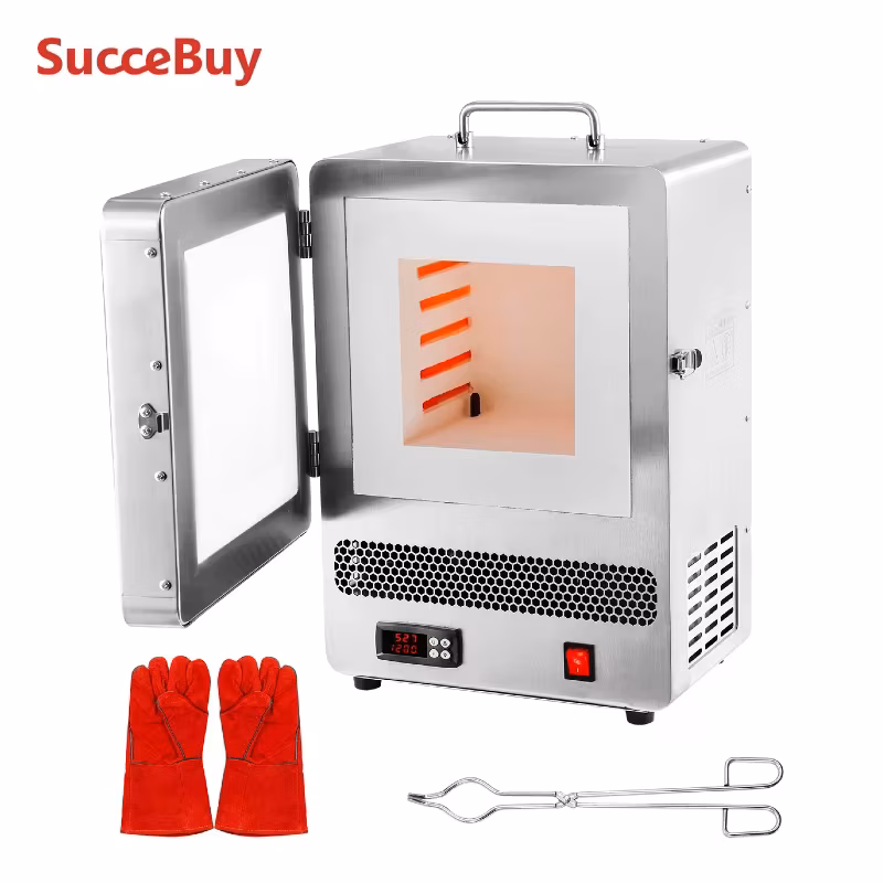 SucceBuy Tabletop Kiln Melter 1500W Electric Kiln 2192℉ Max Precise Control Stainless Steel Gold Melting Furnace Wax Casting