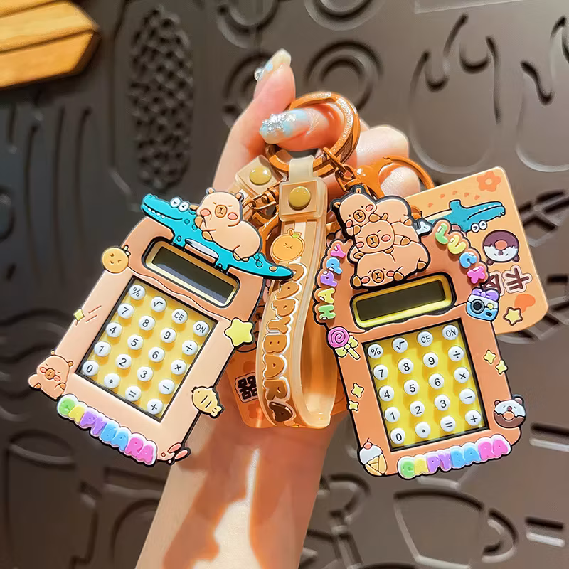 Capibala Calculator Keychain Cute Cartoon Capybara Keychain Student Backpack Pendant School Season Small Gift