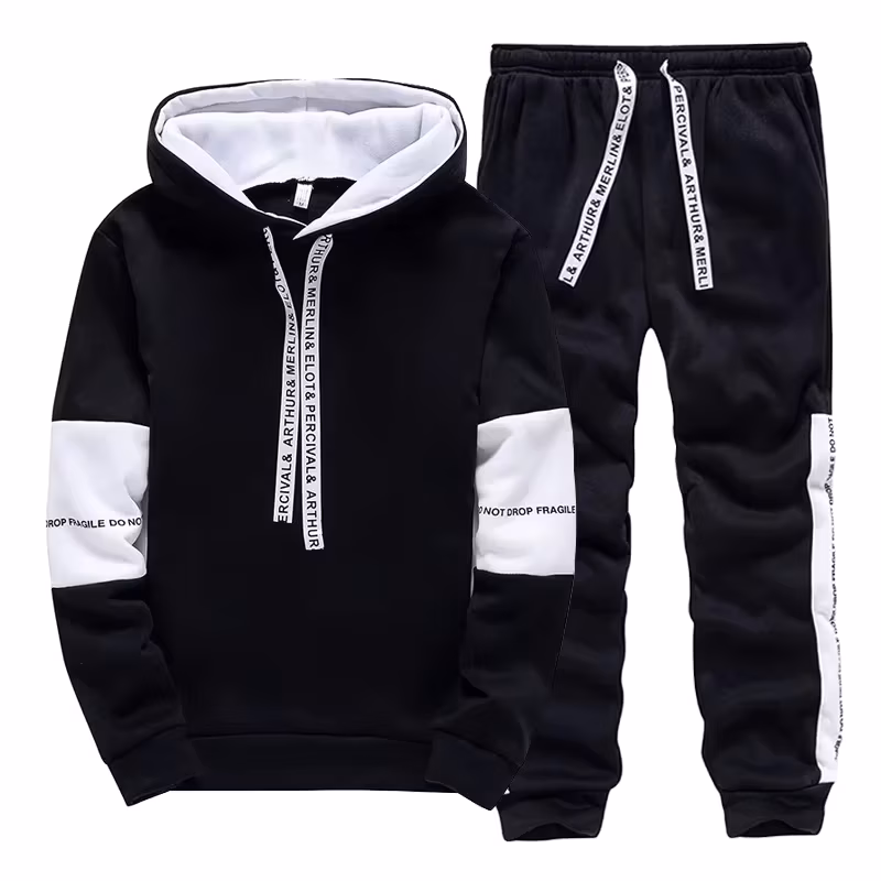 Black White Men's Tracksuit Fashion Casual Hooded Sweatshirts Outdoors Sports Jogging Clothing Autumn Winter Single Hoodie Pants