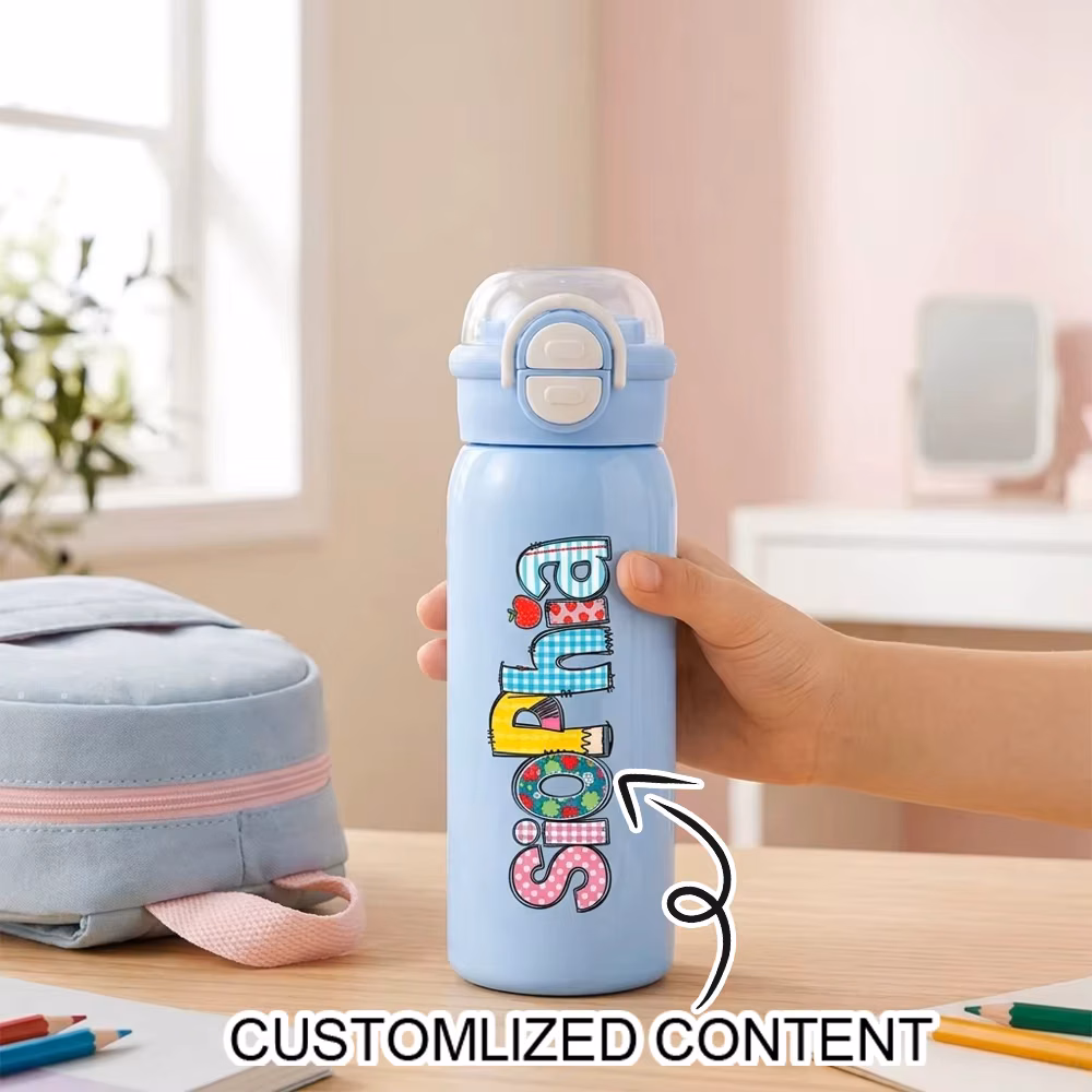 Custom Name Kids Insulated Water Bottle, Straw Type Stainless Steel Drinking Cup,Personalized Back‑to‑School Gift for Boys Girls