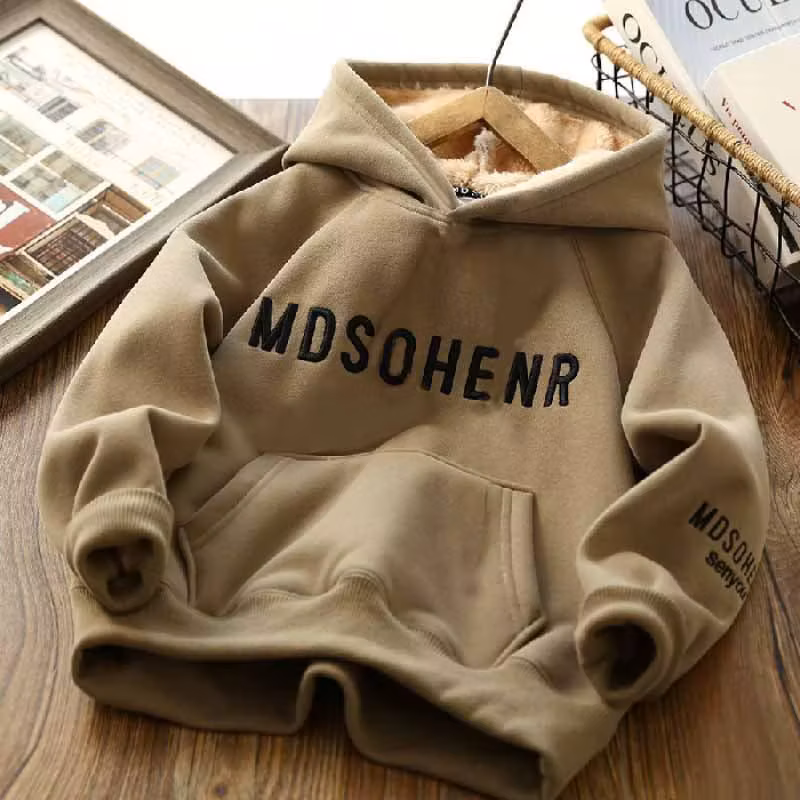 Winter Kids Hoodies Boys Girls Fashion Letter Sweatshirts Teen Thicken Plus Velvet Warm Coats Children Autumn Clothing