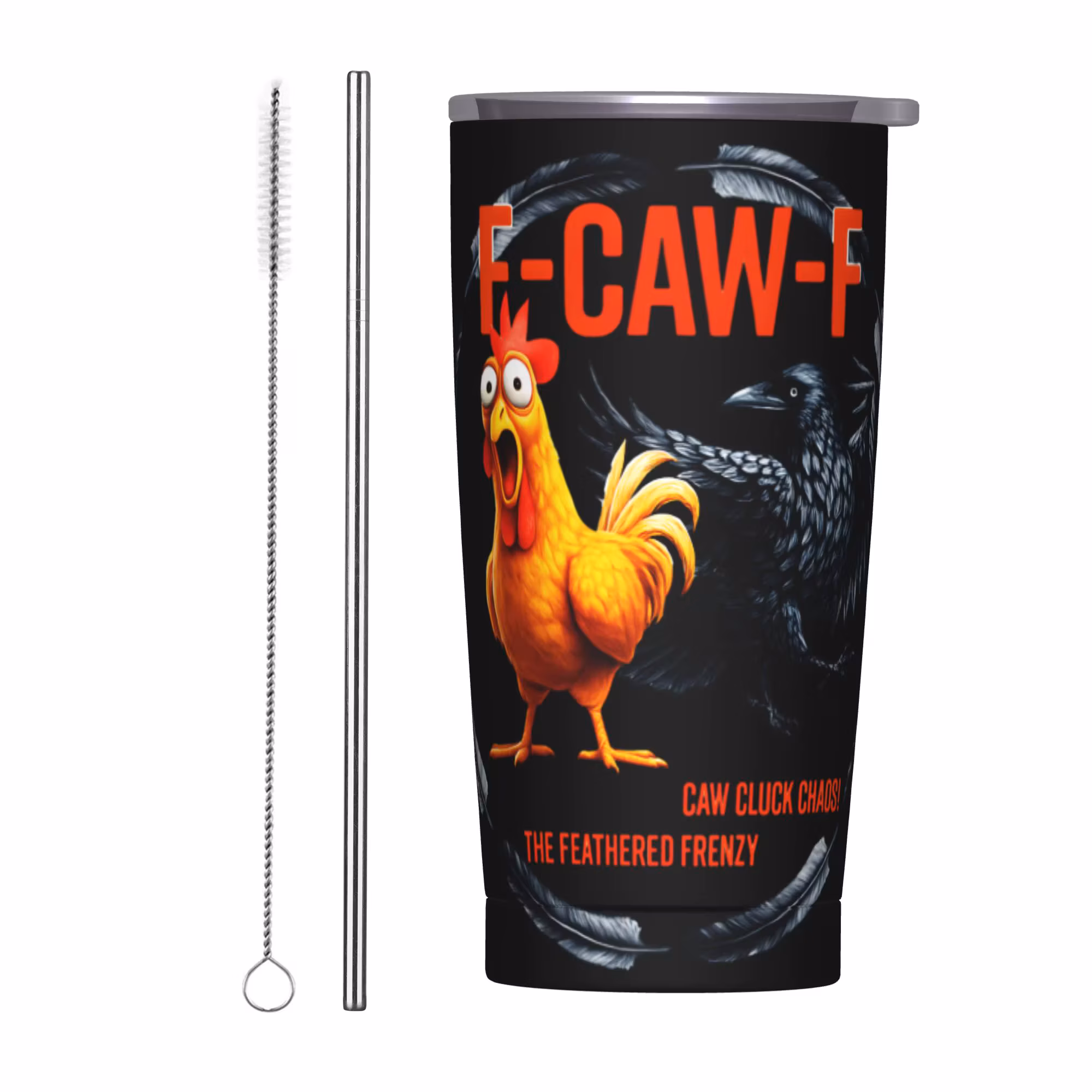 F-Caw-F Chicken Fcawf Insulated Tumbler With Straws and Lid Tags Vacuum Thermal Mug Spill Proof Double Wall Coffee Mug 20oz
