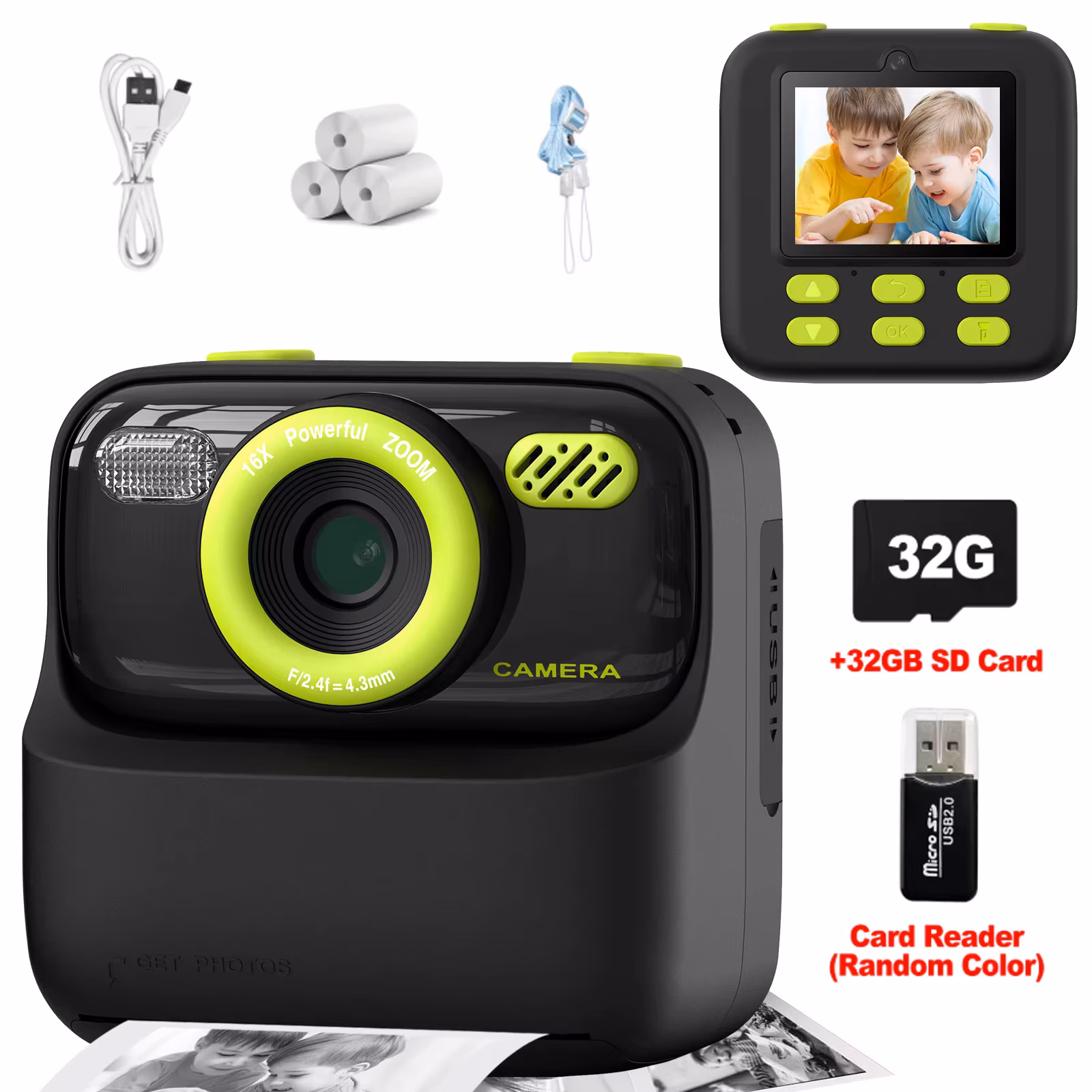 Kids Instant Print Camera 32GB 1080P Thermal Print Digital Camera Printing Photo Video Music Dual Lens Flash Children Toys Gift