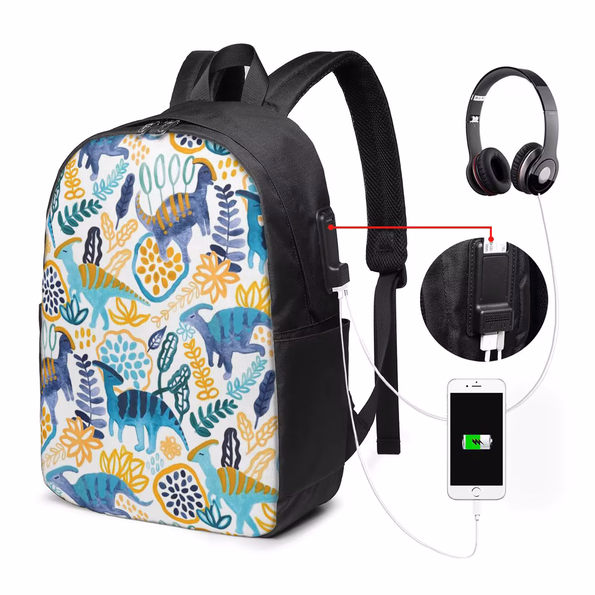 Gouache Parasaurolophuses Backpack Travel Notebook Bag Computer College Student School Bag Laptop Shoulder Bags for Men Women