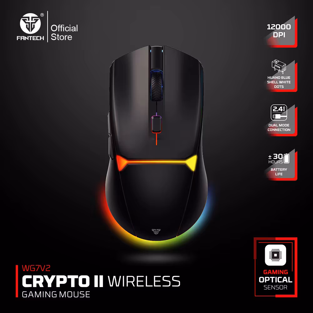 Fantech Crypot II WG7v2 Wireless Gaming Mouse and Wired Mouse 1DPI Arpg Anti-sweat coating Macro Mic for Csgo Lol