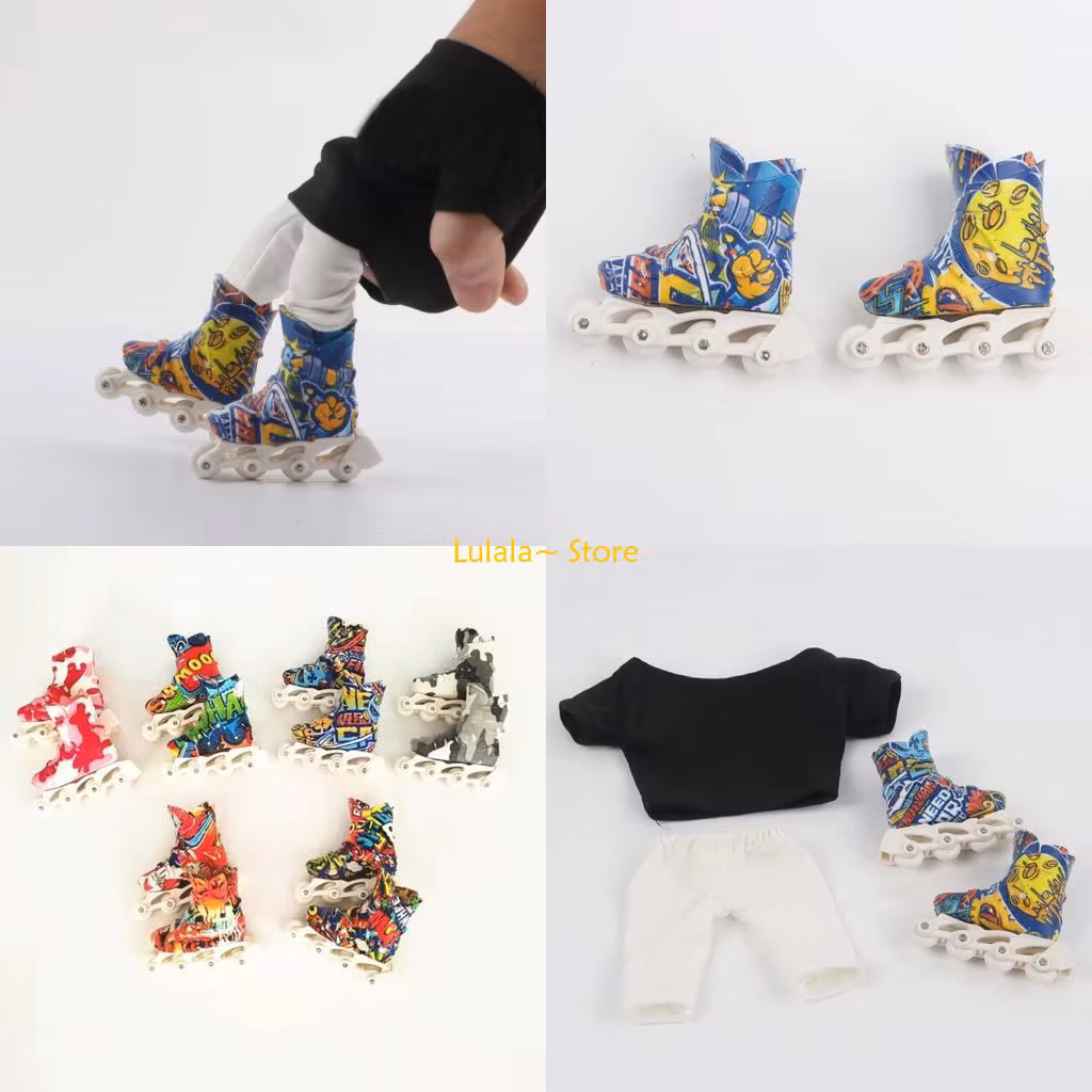 Y4QA 1 Pair Mini Finger Skates Outdoor Portable Fingerboarding Sneaker Finger Roller Skates for Kids Teens