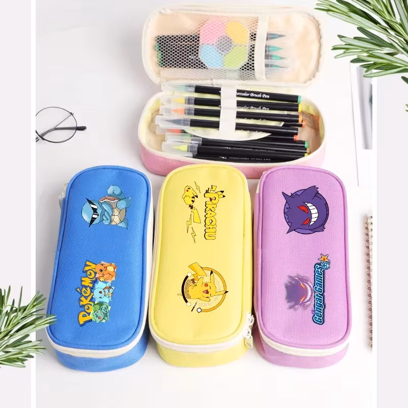 Pokemons Pikachu Pencil Case Cute Student Stationery Cartoon Anime Graphic Print School Supplies Portable Large Capacity Gifts