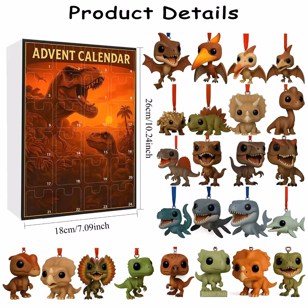 Dinosaur Park Christmas Countdown Calendar with 24 Surprise Figures Christmas Advent Calendar for Halloween and Christmas