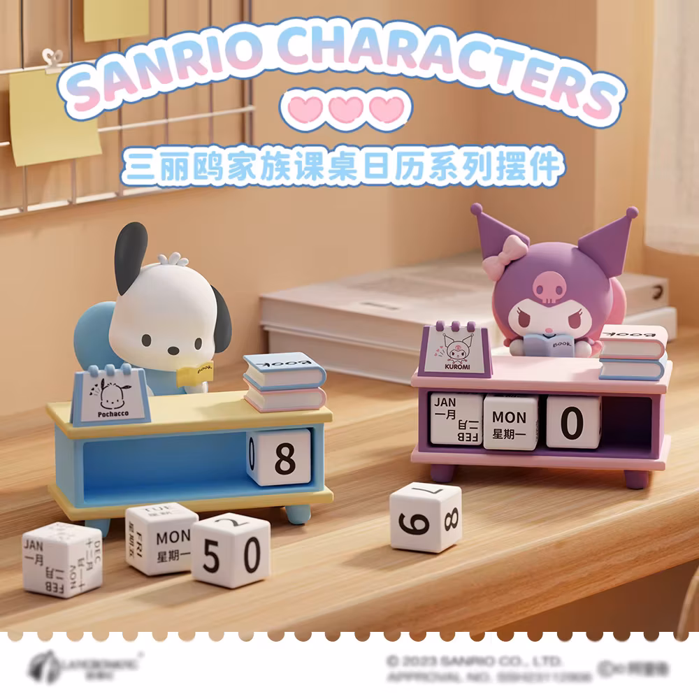 Sanrio Mini Desk Calendar Desktop Figurine Ornament Kuromi Pochacco Creative Kawaii Girl Gift Room Decoration Y2K Cute