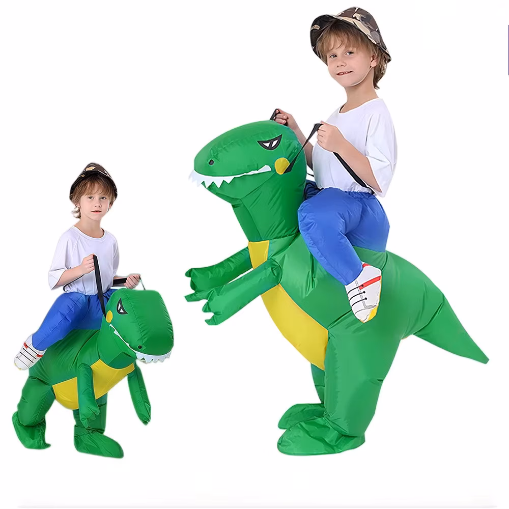 Zoetopkid Inflatable Green Dinosaur Costume Ride-On Dinosaur Cosplay Costume Outfit Halloween Party Children Fancy Dress