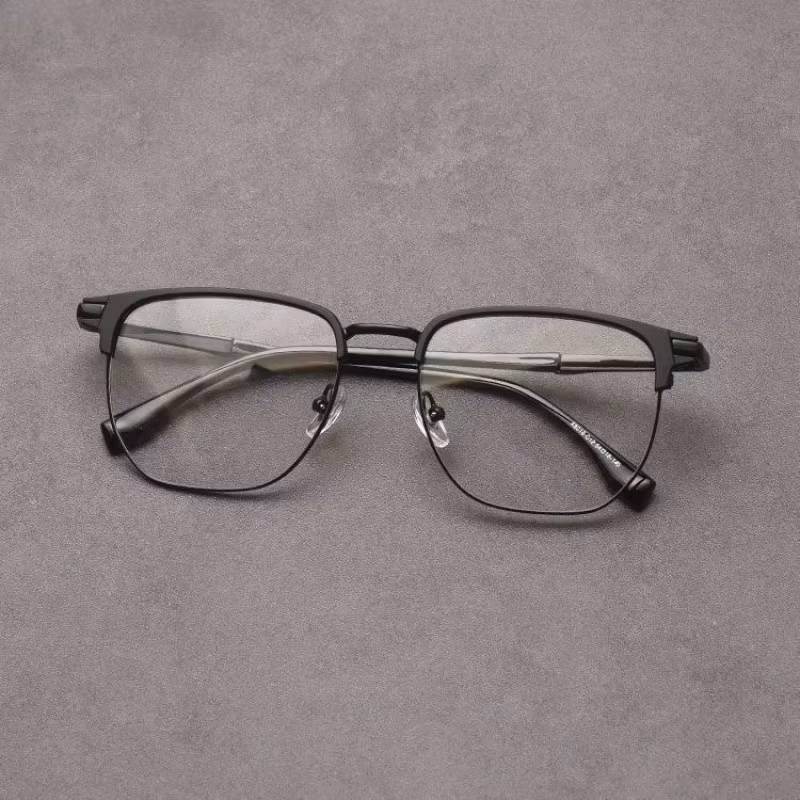 Fashion Commuter Full Rim Half Rim Browline Eyeglasses For Men Retro Blue Light Blocking Myopia Glasses Can Be Customized Degree Handsome Flat Clear Lens