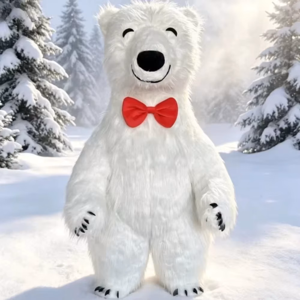 Giant Inflatable White Polar Mascot Costume Furry Outfits for Halloween Christmas Party No Battery No Charger