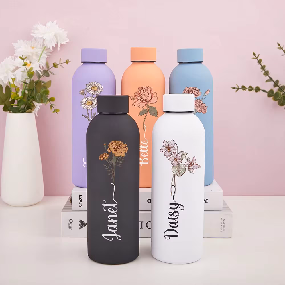 Customized Floral Water Bottle, Portable Outdoor Sports Insulated Bottle, for Outdoor Camping, Hiking, and Travel