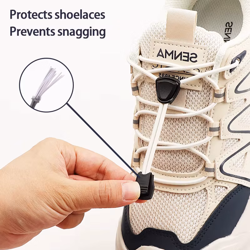 Triangle Lock No-Tie Shoelaces, Elastic Lazy Laces Buckle Set, Durable Replacement Strings for Sneakers & Outdoor Shoes 1 Pair