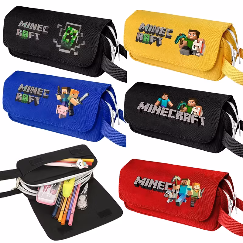 Miner Crafting Pixel Series Pencil Case Game Student Stationery Box Large Capacity Canvas Pen Pouch School Supplies Gifts