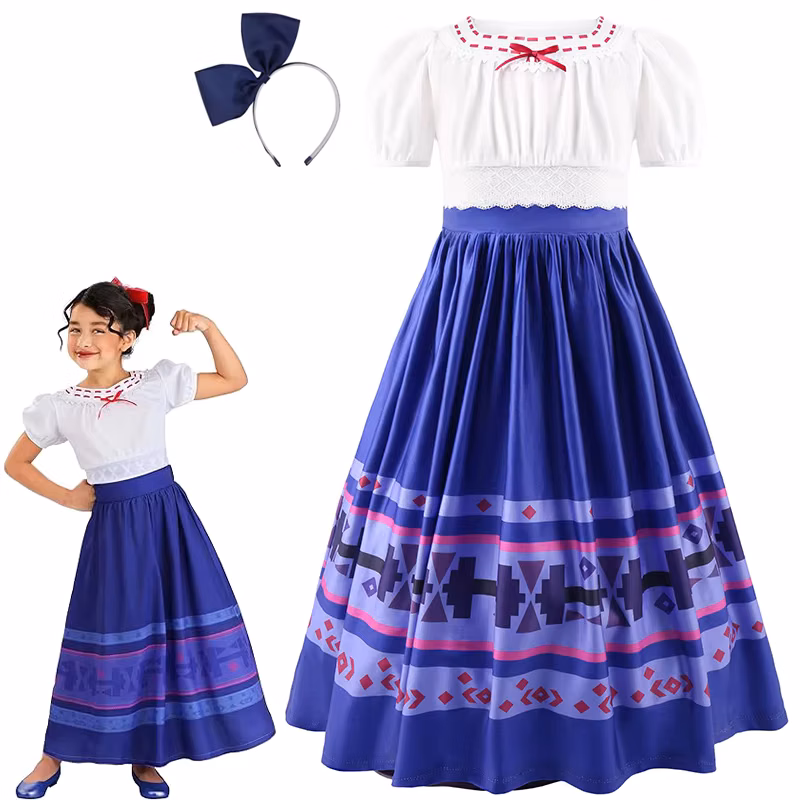 Girls Luisa Cosplay Costume Elegant Lace Long Princess Dress For Kids Encanto Halloween Dress Up Fancy Birthday Party Outfits