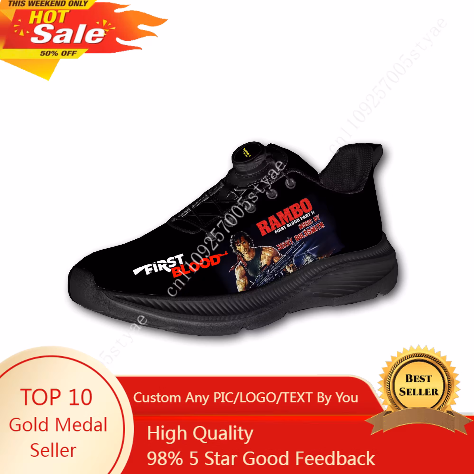 John Rambo First Blood Mens Womens Running Off-road Shoes Laceless Rotating Button Hiking shoes