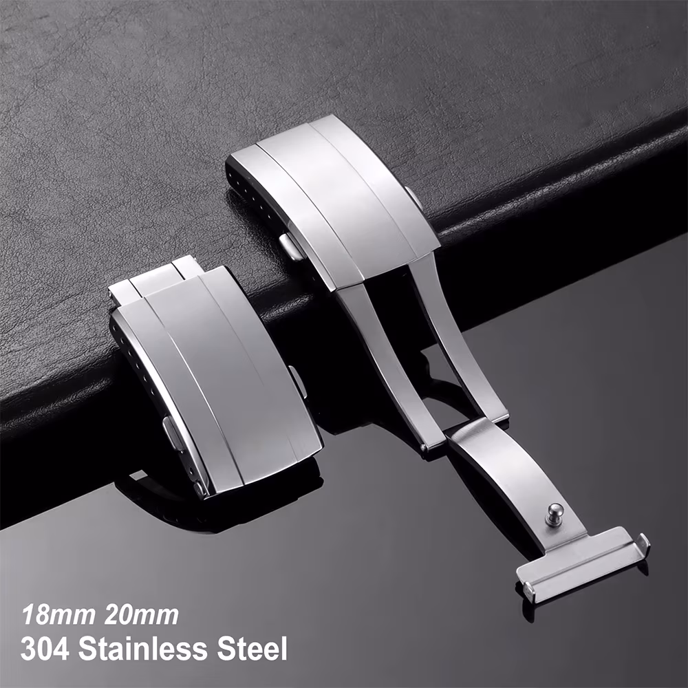 Extended Folding Clasp 304 Stainless Steel Watch Buckle for Seiko 18mm 20mm Silver Double Push Safety Metal Watchband Clasp