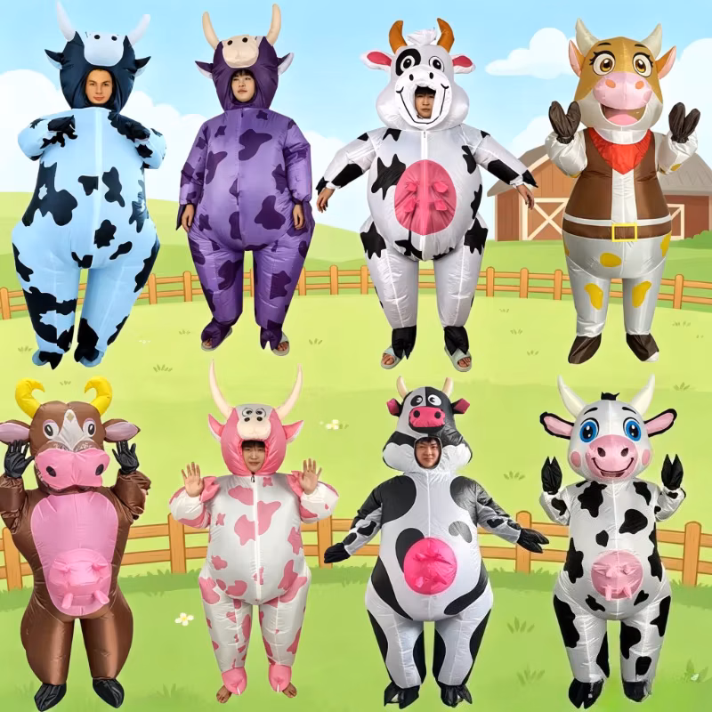 Adult Cow Inflatable Costume Full Body Blow Up Cow Fancy Dress for Halloween Carnival Cosplay Party Animal Role Play Outfit