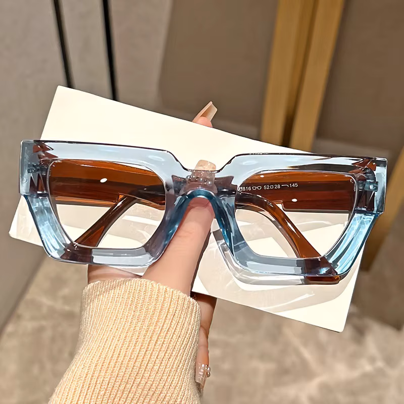 Fashionable Thick Frame Square Glasses Daily Use Of Computer Protective Glasses Leisure Cat Eye Anti Blue Light Flat Mirror