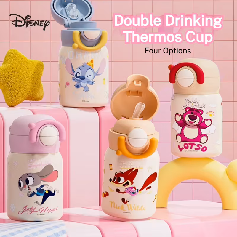 Disney Stitch Mini Insulated Cup Children's Water Cup Compact Water Bottle Kindergarten Straw Pocket Cup 250ML
