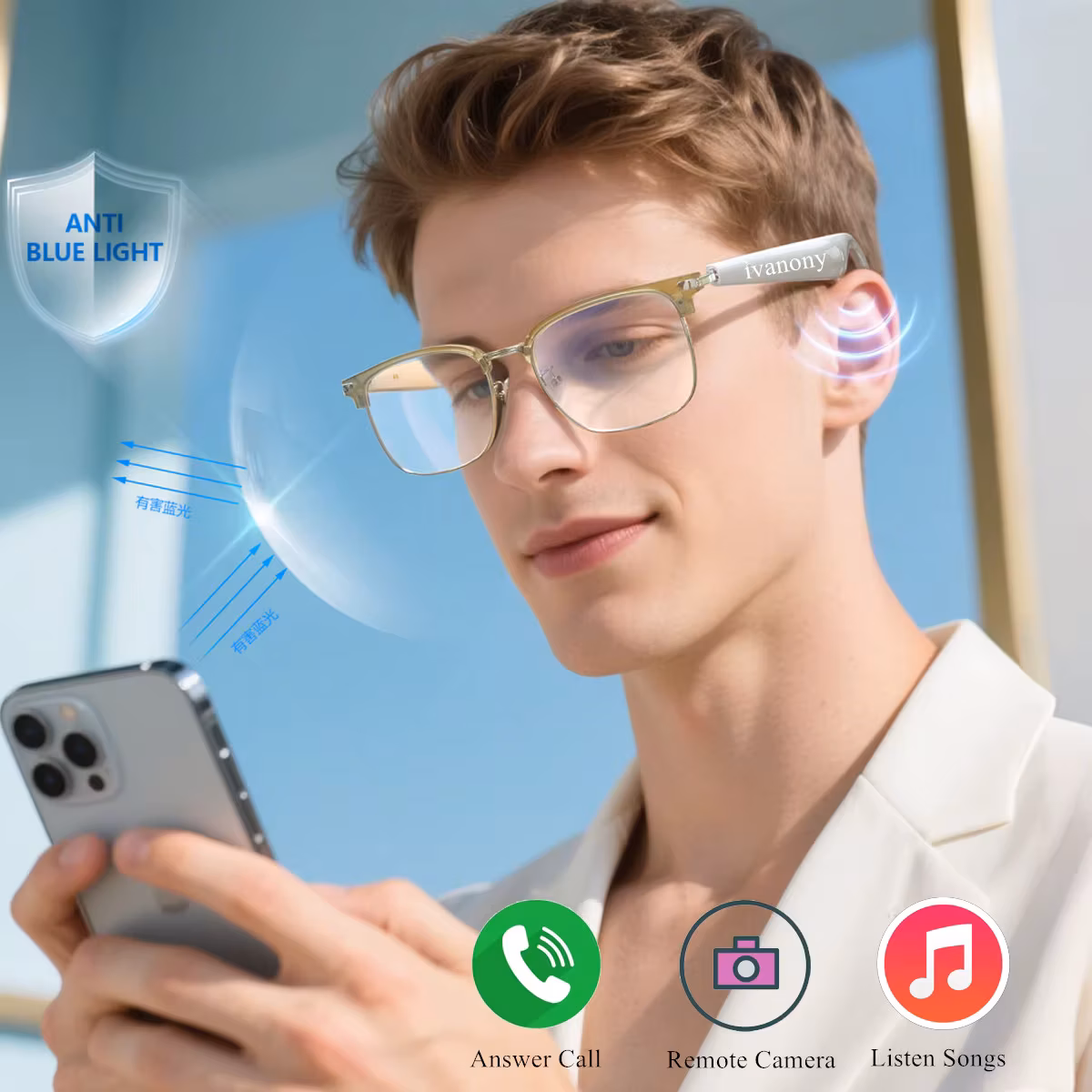 Smart Glasses Translate Language Answer Call Voice Assistant Listen Songs Anti Blue Light 100+Language Translation Smart Glasses