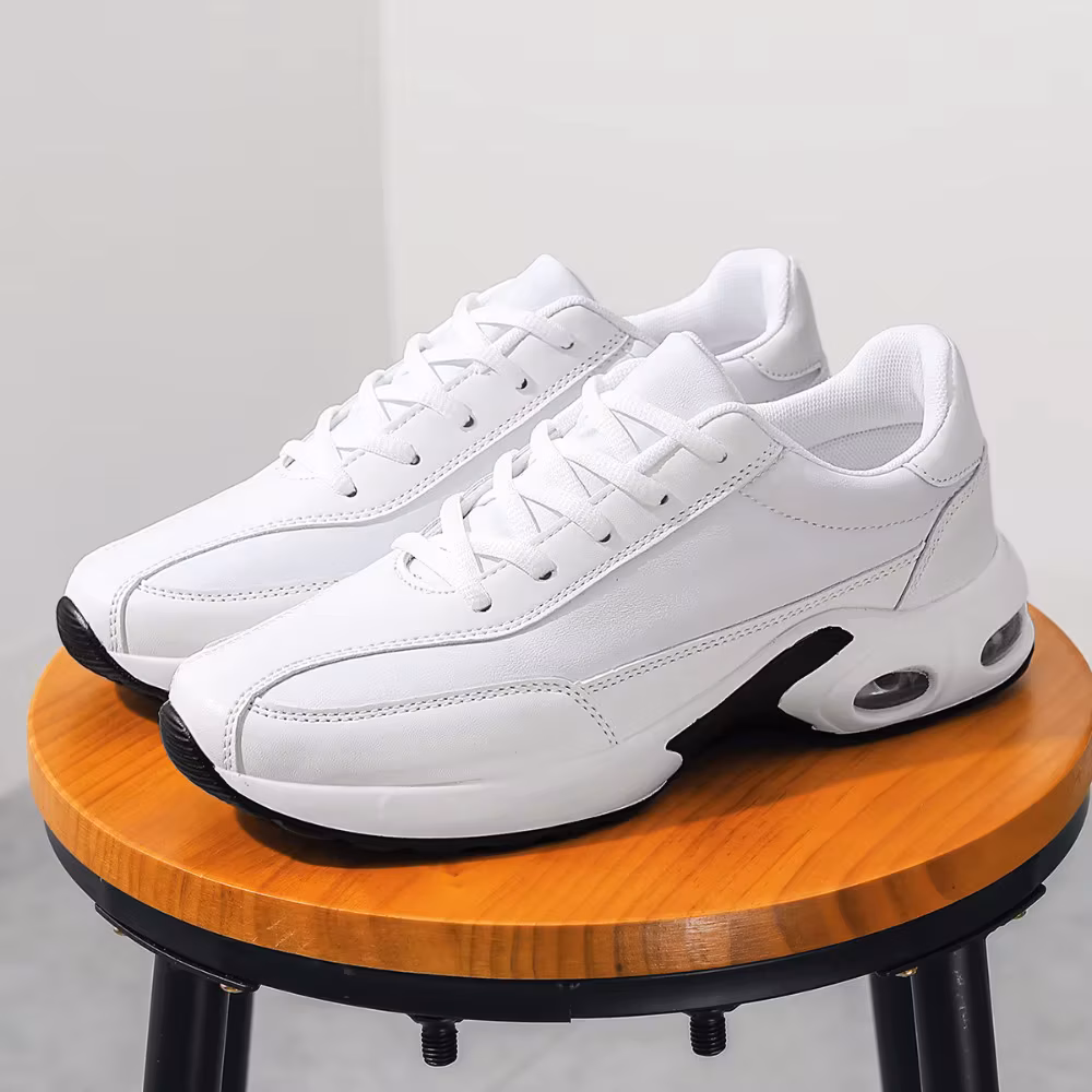 Spring Men's Air Cushion Sneakers All White Platform Running Shoes Non-Slip Breathable Casual Sports Shoes for Daily Wear