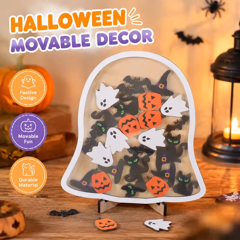 Halloween Ghost Wooden Jar With Spooky Charms, Diy Table Decor With Stand Pumpkin Ghost For Friend Party Holiday Home Decor Gift