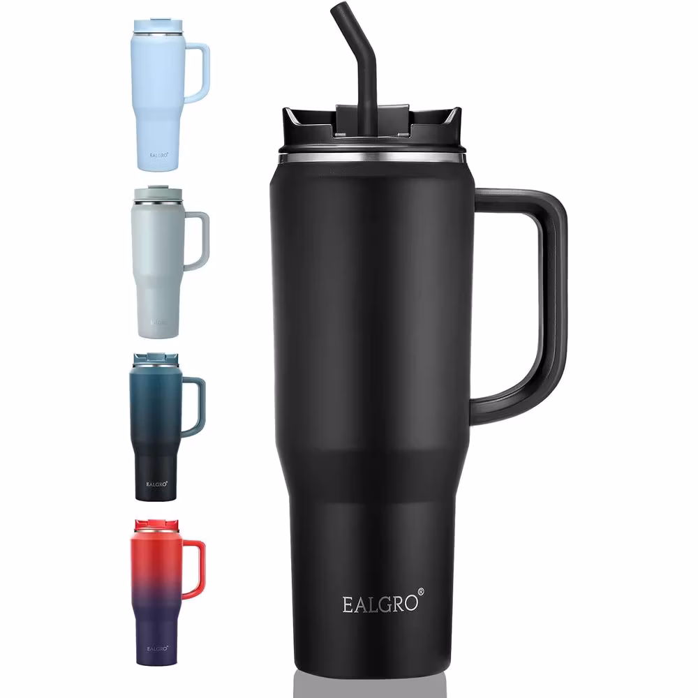 40 oz Insulated Travel Mug with Handle, Lid, and Straw, Large Stainless Steel Sports Water Bottle