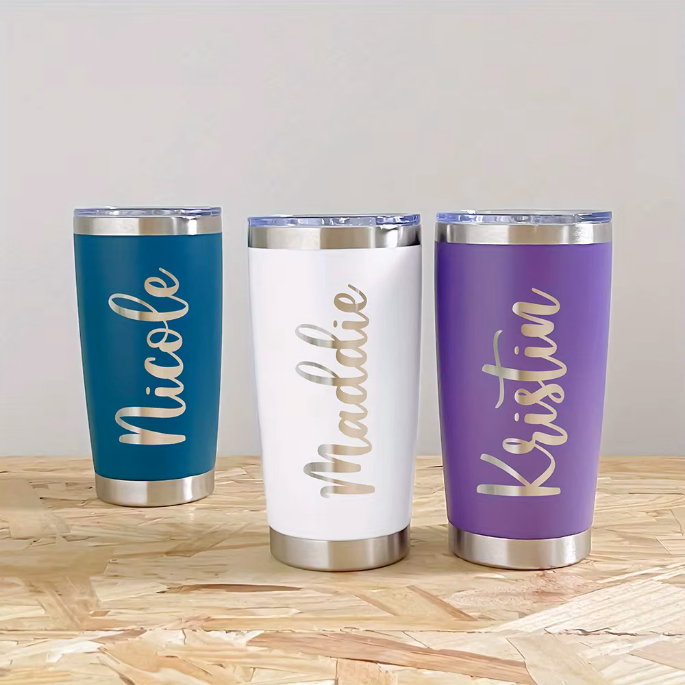 Personalized Name 20oz Stainless Steel Tumbler, Custom Engraved Heart Script Insulated Travel Coffee Cup, Leakproof Car Mug Gift