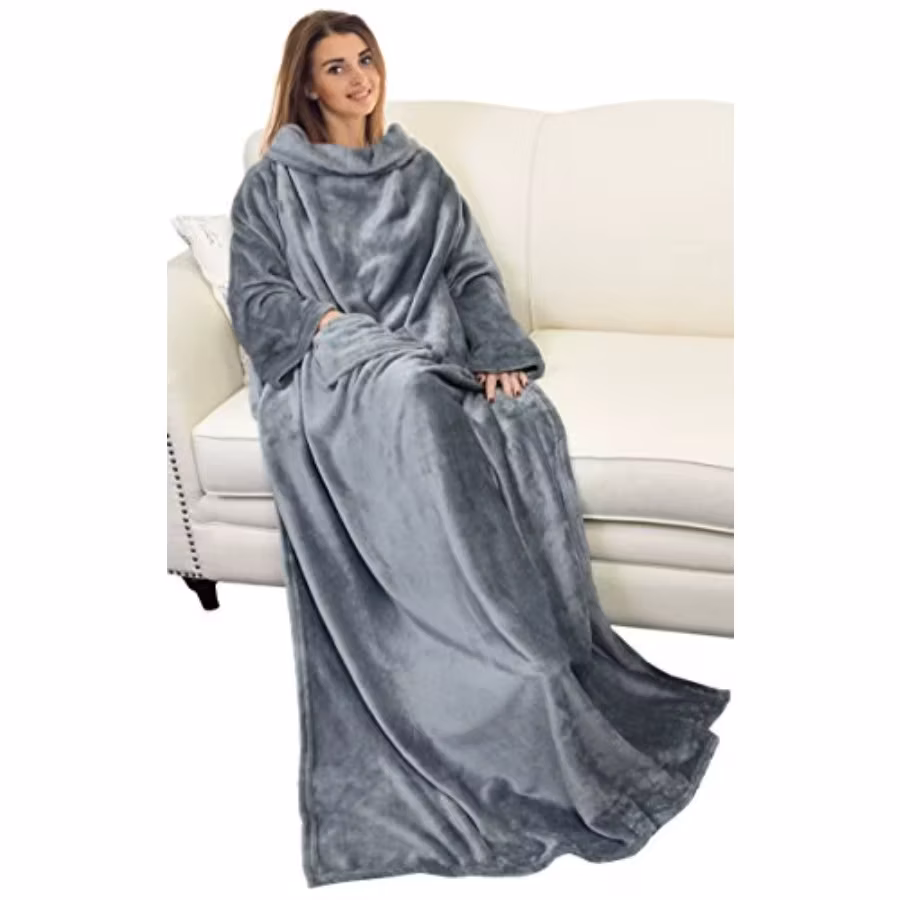 Wearable Blanket with Sleeves and Pocket, Cozy Soft Fleece Mink Micro Plush Wrap Throws Blanket Robe for Women and Men, Gift fo