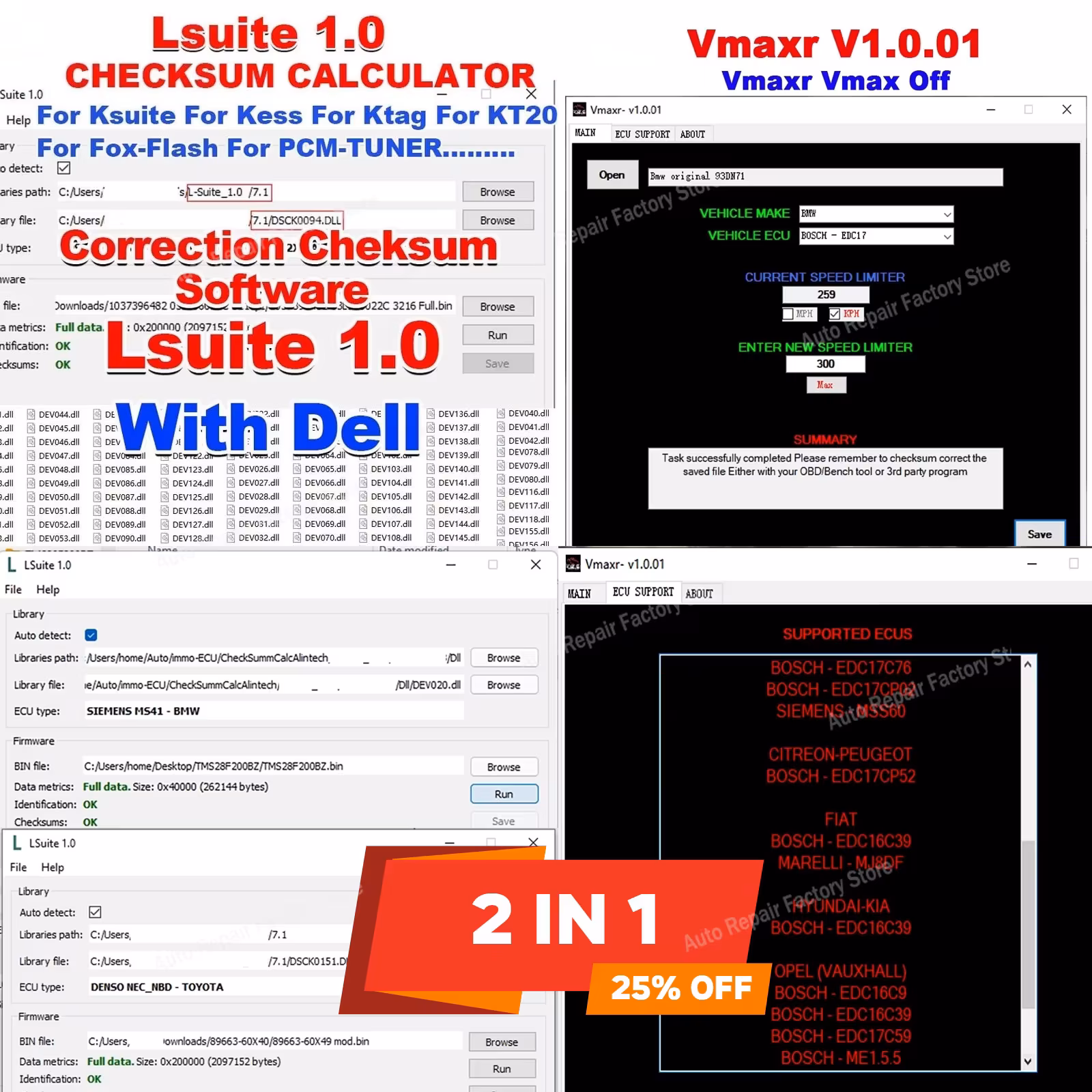 2in1 LSuite 1.0 Checksum Calculator Tool L-suite Correction Cheksum Vmaxr Vmax Off Unlock Speed Limiter of Cars Vmax KM Change