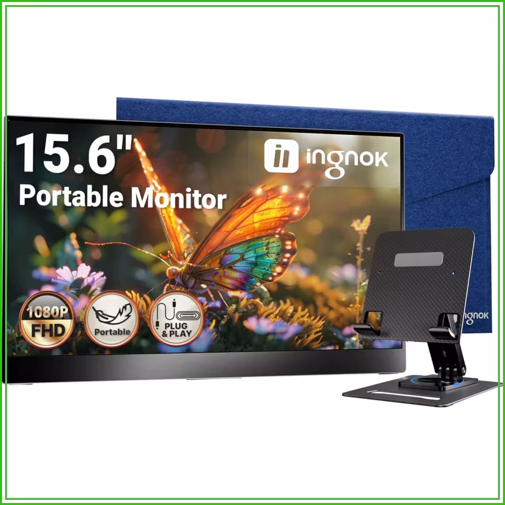 Ultra Slim 15.6" Fhd Ips Portable Monitor, Usb-C Compatible, Adjustable Stand for Travel & Office