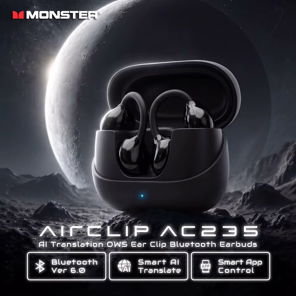 Monster AirClip AC235 Ear Clip Earbuds Bluetooth 6.0 AI Translating Headphone HiFi Stereo Tws Wireless Sport Earphone with App