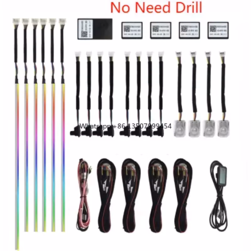 A80 64-Color Led Ambient Light Acrylic Strip 18-in-1 Universal Sound App Control Car Interior Decorative Lighting 12V