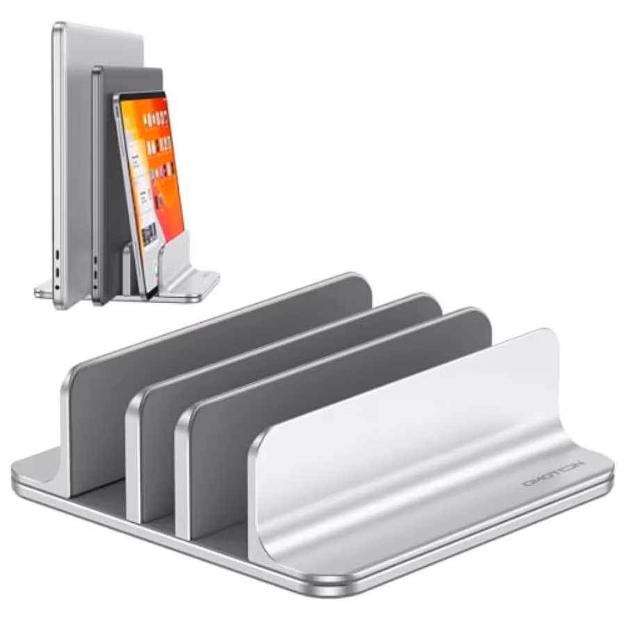 Vertical Laptop Stand [Updated 3-Slots Version], Desktop Aluminum Mac Book Stand with Adjustable Dock Size, Fits All Mac Book,