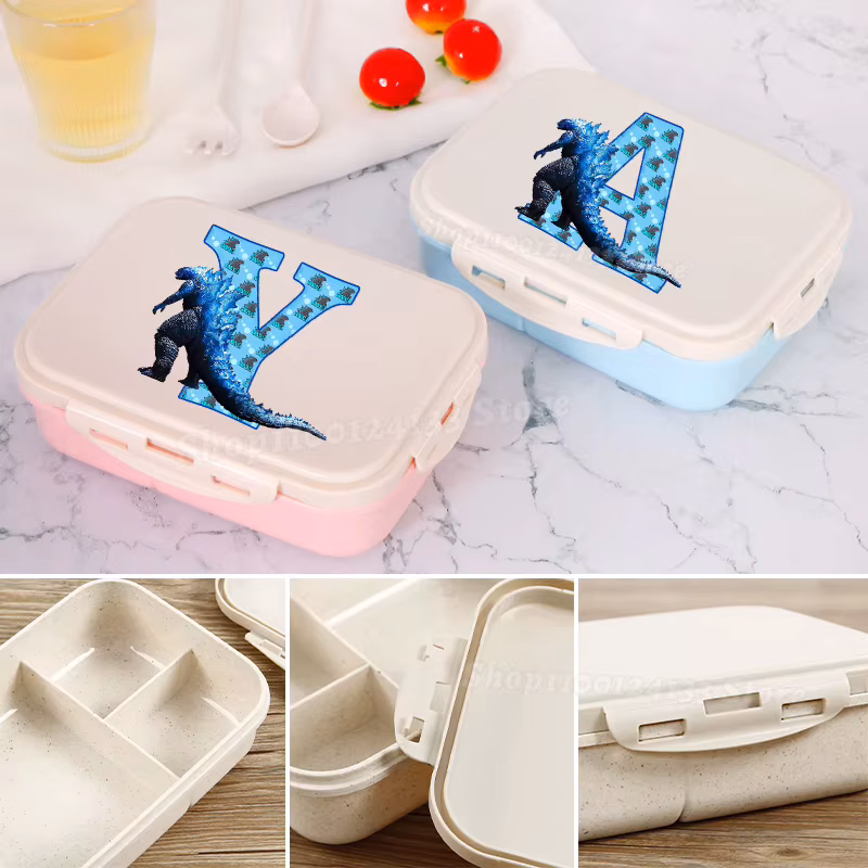 Godzillas Lunch Boxes Kids Movie Letter A-Z Cute Anime Print Separate Lunch Box Kawaii Boy Student School Picnic Food Bento Case