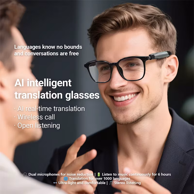 AI Intelligent Language Translation Glasses Bluetooth Call Earphones Smart Glasses Travel Men Women Anti-Blue Light Glasses