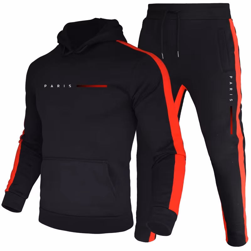 Paris Fashion Men's Hoodies Set Daily Casual Sports Hooded Sweatshirt and Jogger Pants Male Trend Pure Color Pullover Tracksuits
