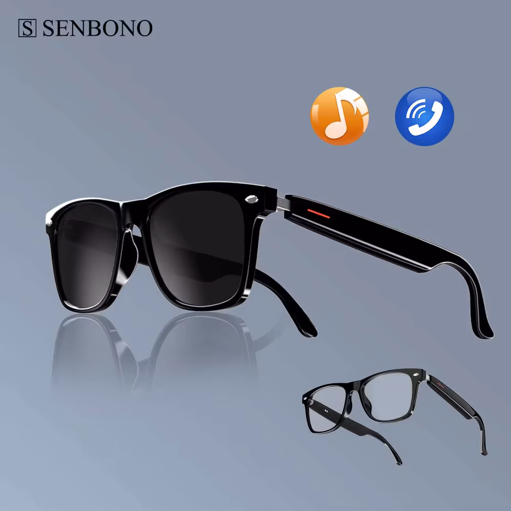 Senbono E13 Smart Glasses:Blue Light Filtering Polarized Sunglass Lenses Audio Built-in Mic & Speakers Touch & Voice Assistant