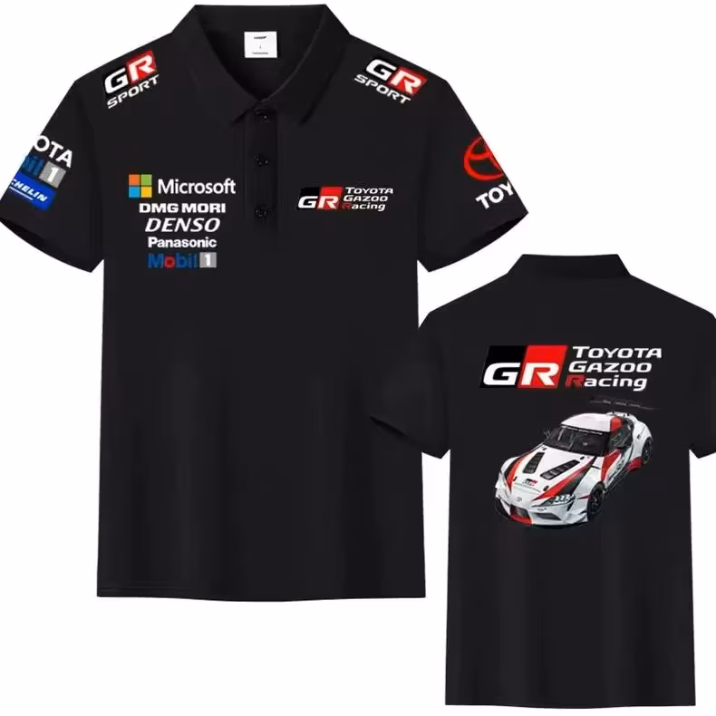 Pure Cotton T-shirt, Team Uniform of Toyota GR Team, Unisex, Casual and Fashionable. Summer Short-sleeved Collared Polo Shi