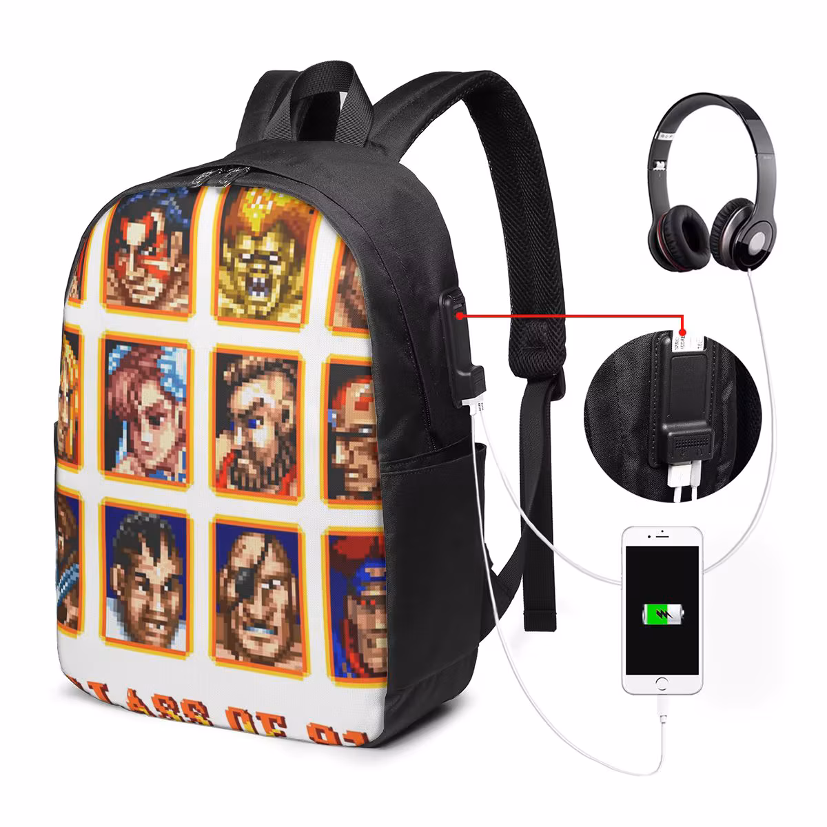 Defeated Portraits Super Street Fighter Backpack Travel Notebook Bag Computer College Student School Bag Laptop