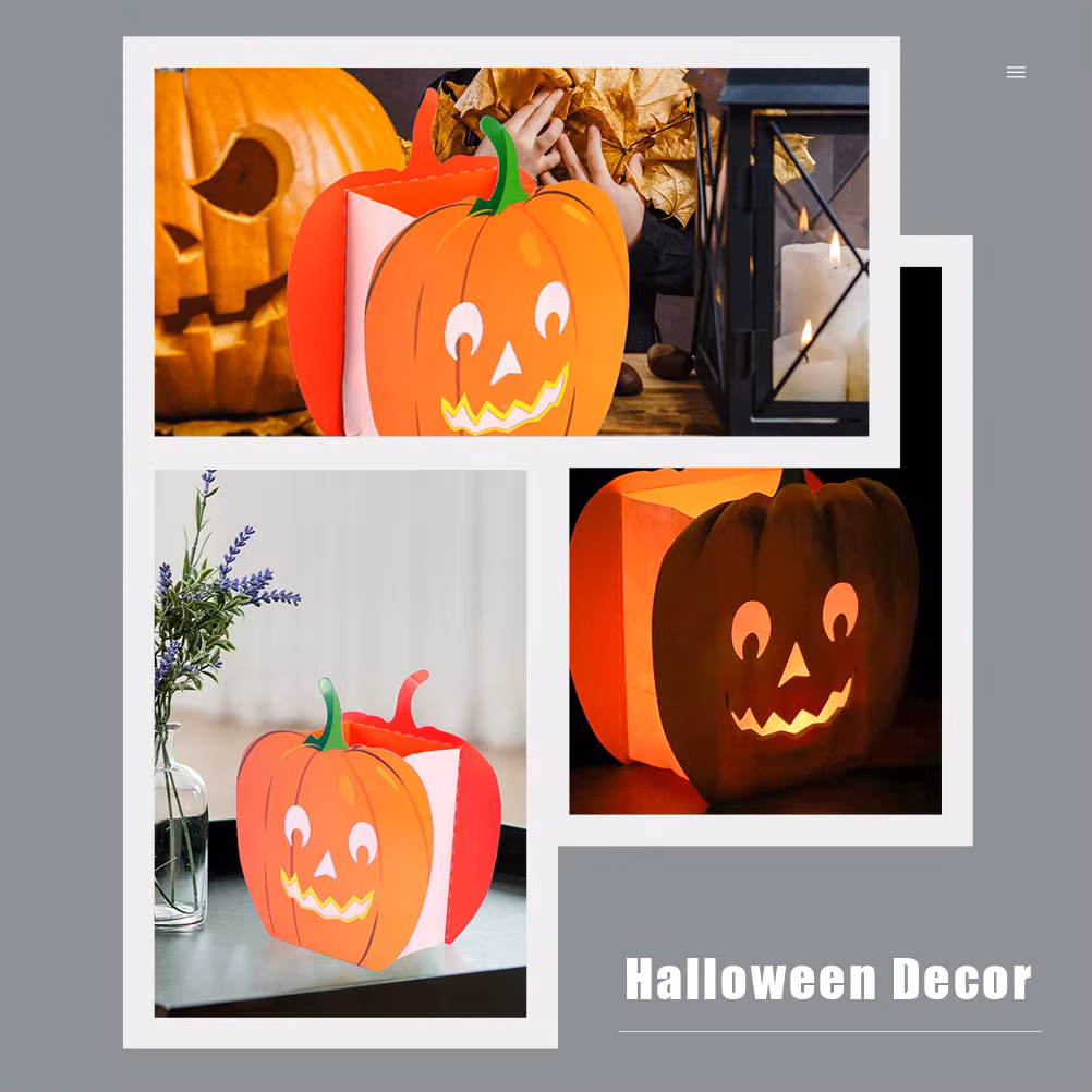 12Pcs Decorative Bags Pumpkin Shape Hollow Carved Flame Resistant Paper Led Tea Light Compatible Halloween Lantern