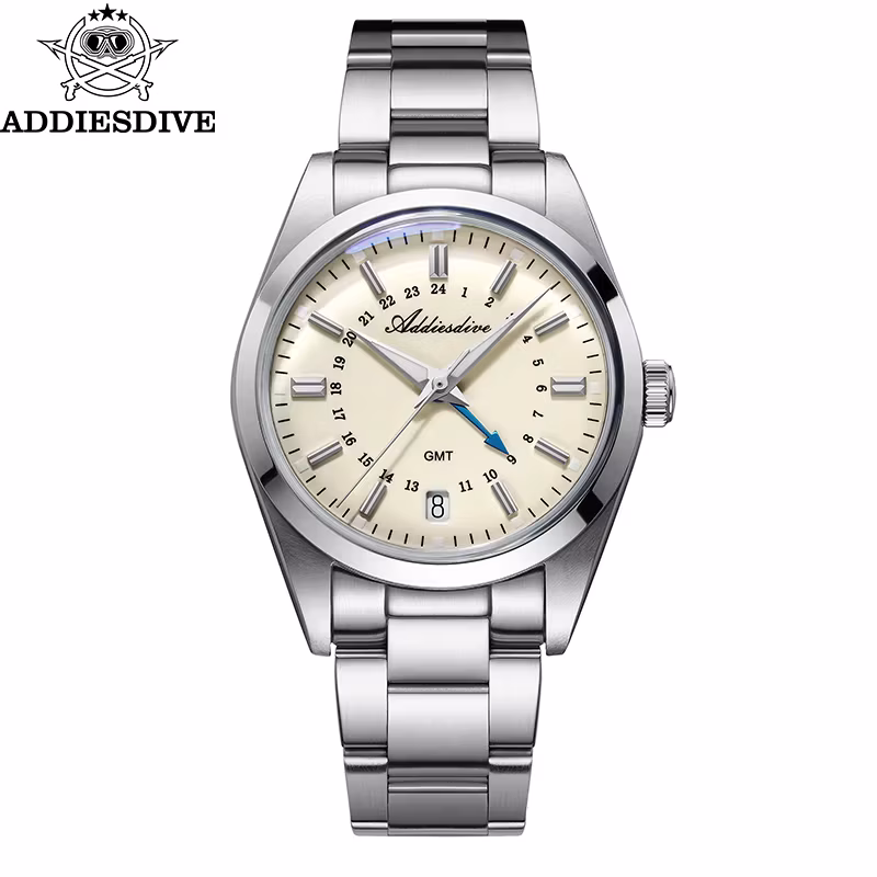 Addiesdive Brand 36mm Luxury Gmt Watch Gift for Men 10Bar Waterproof BGW9 Super Luminous 316L Stainless Steel Quartz Watches